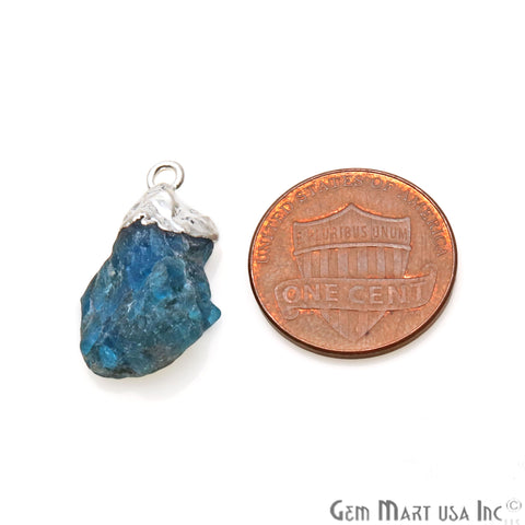 Rough Neon Apatite Organic 20x14mm Silver Electroplated Pendant Connector - GemMartUSA