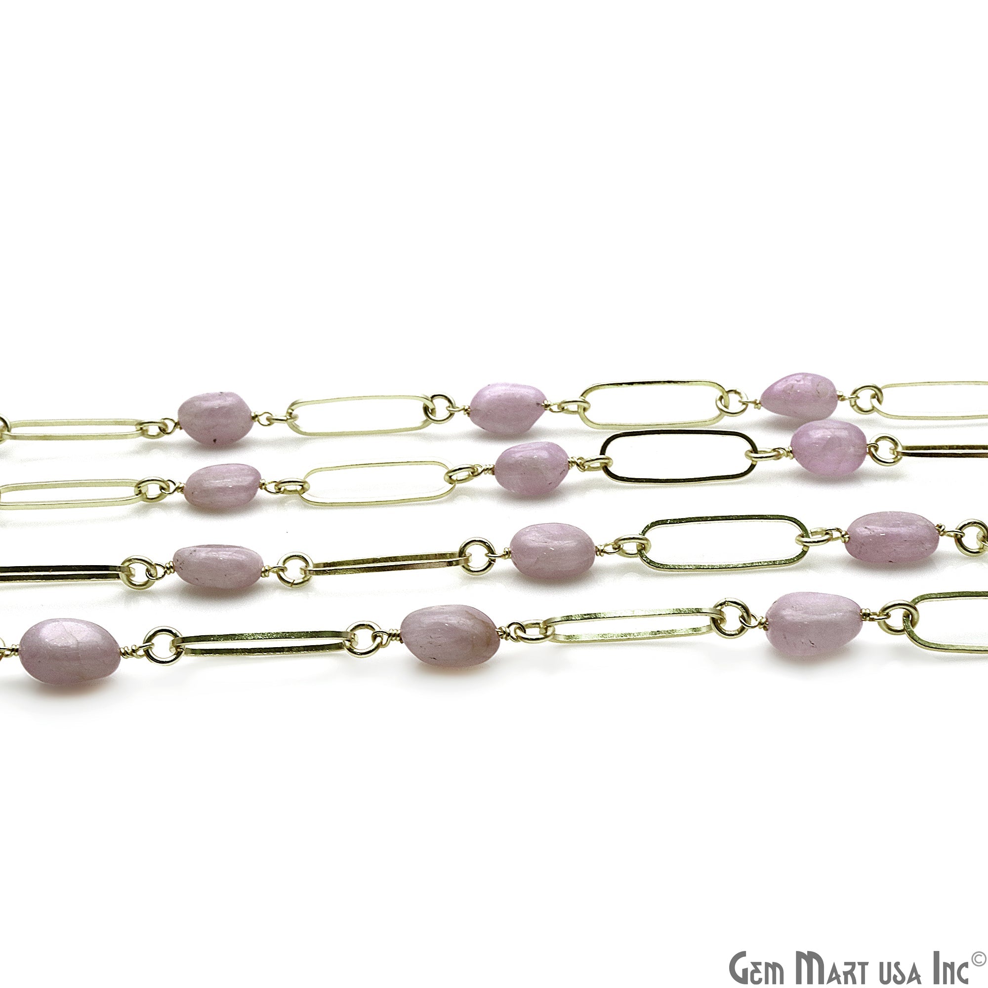 Pink Agate Gold Plated RectAngel Finding Rosary Chain - GemMartUSA