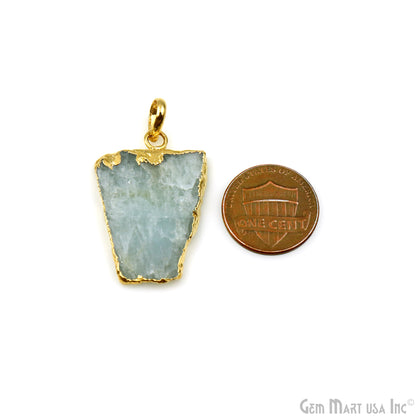 Aquamarine Free Form shape 33x22mm Gold Electroplated Gemstone Single Bail Pendant