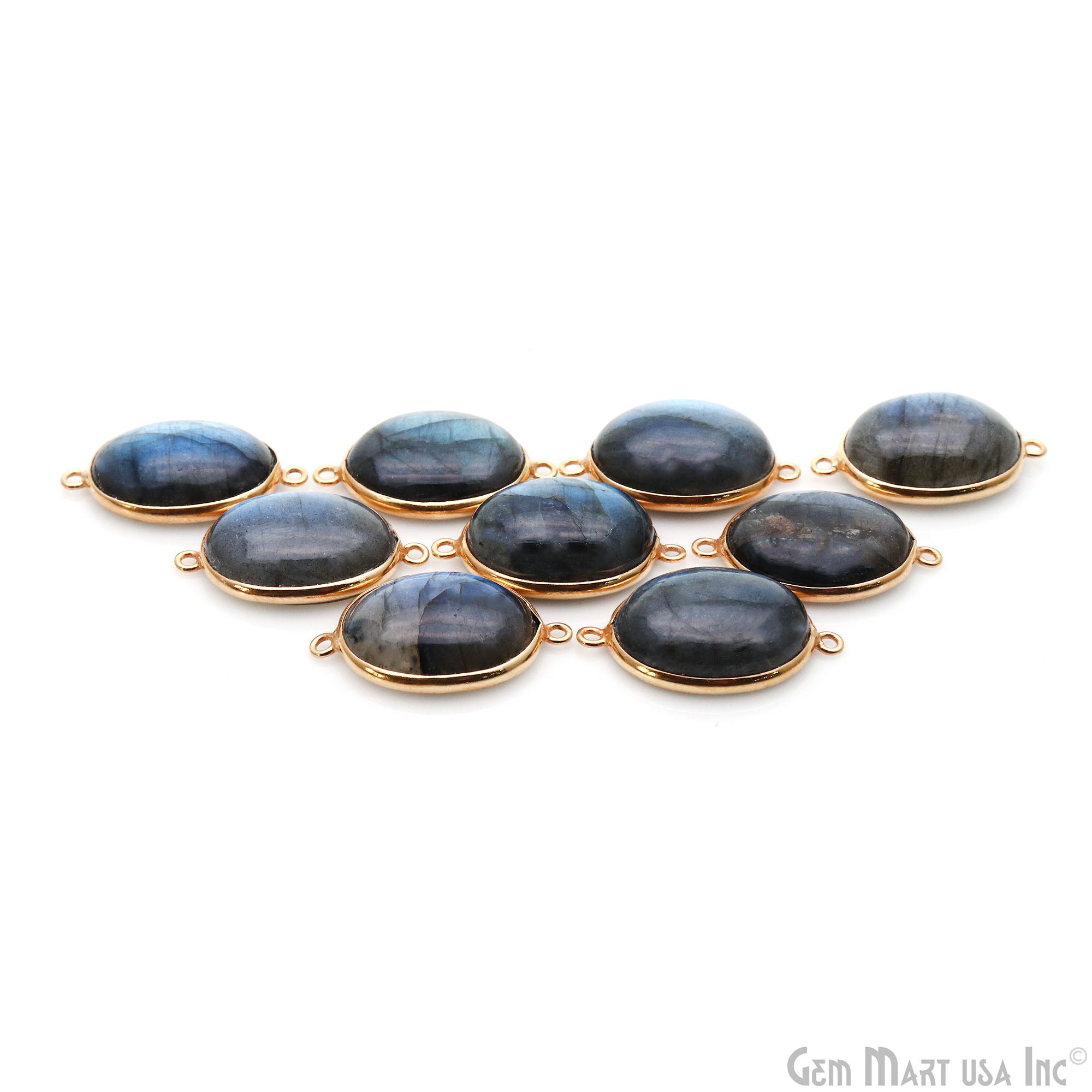 Flashy Labradorite Cabochon 15x20mm Oval Double Bail Gold Plated Gemstone Connector