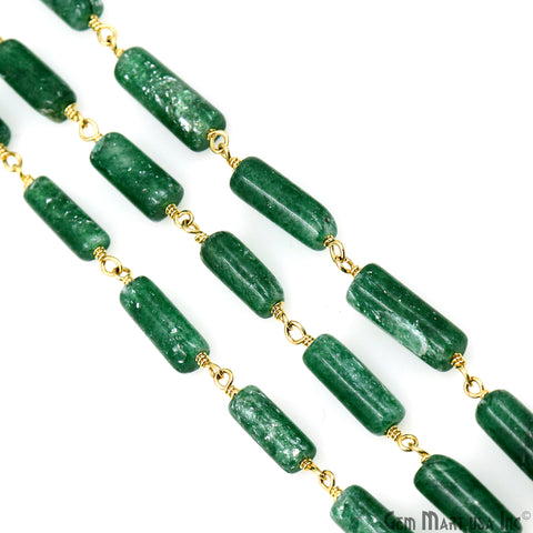 Aventurine Smooth Beads 10x4mm Gold Wire Wrapped Rosary Chain