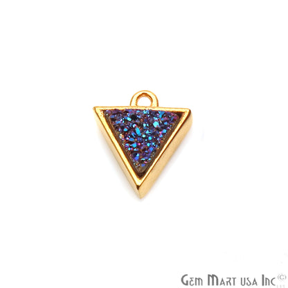 Purple Druzy Triangle 12x10mm Gold Plated Gemstone Connector - GemMartUSA