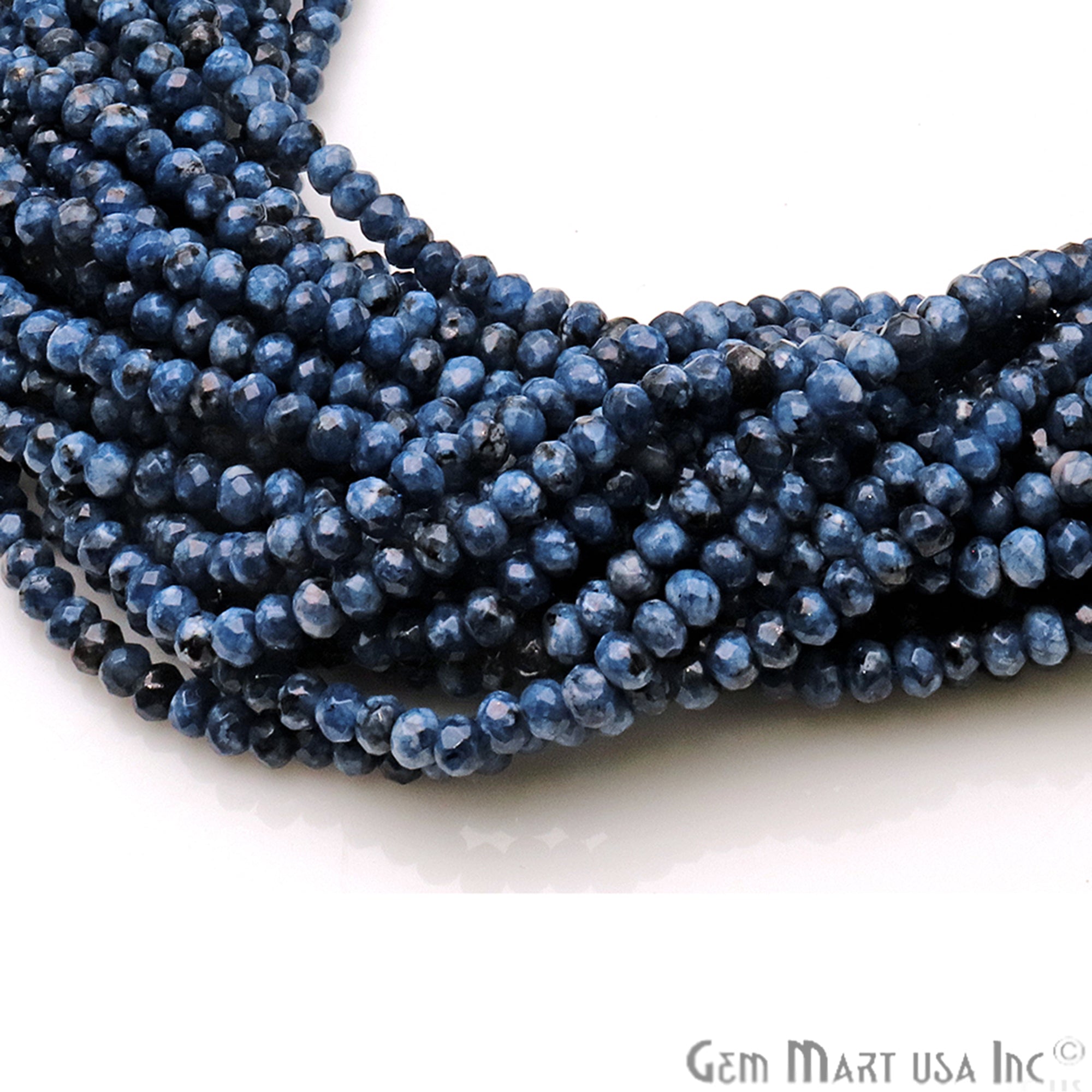 Sodalite Jade 3-4mm Faceted Rondelle Beads Strands 14Inch - GemMartUSA