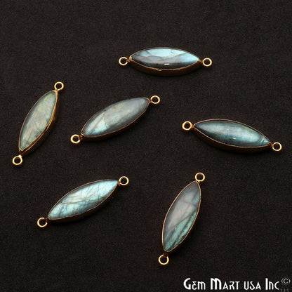 Labradorite Cabochon 35x10mm Marquise Gold Electroplated Double Bail Gemstone Connector - GemMartUSA