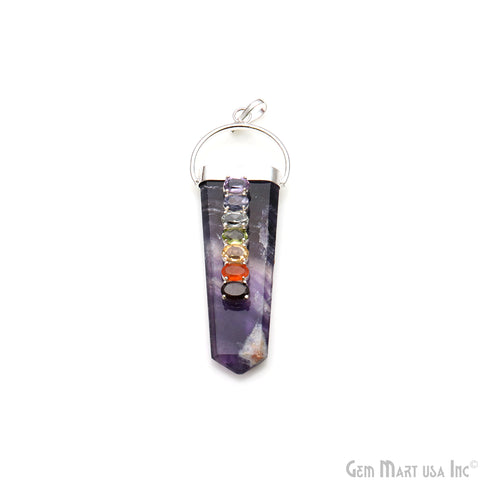 Amethyst Flat Point Pendant 69x23mm Silver Plated With 7 Chakra Uncut Beads