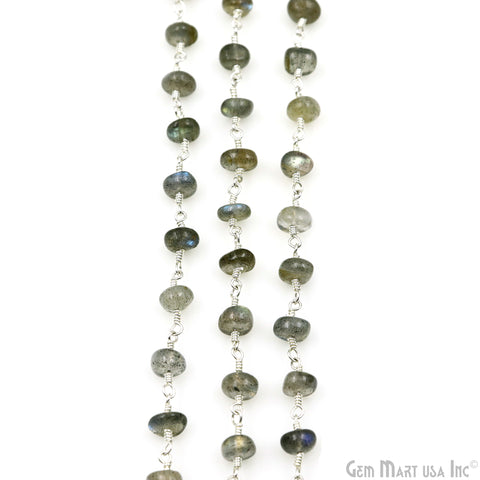 Labradorite Cabochon Beads 5-6mm Silver Plated Gemstone Rosary Chain
