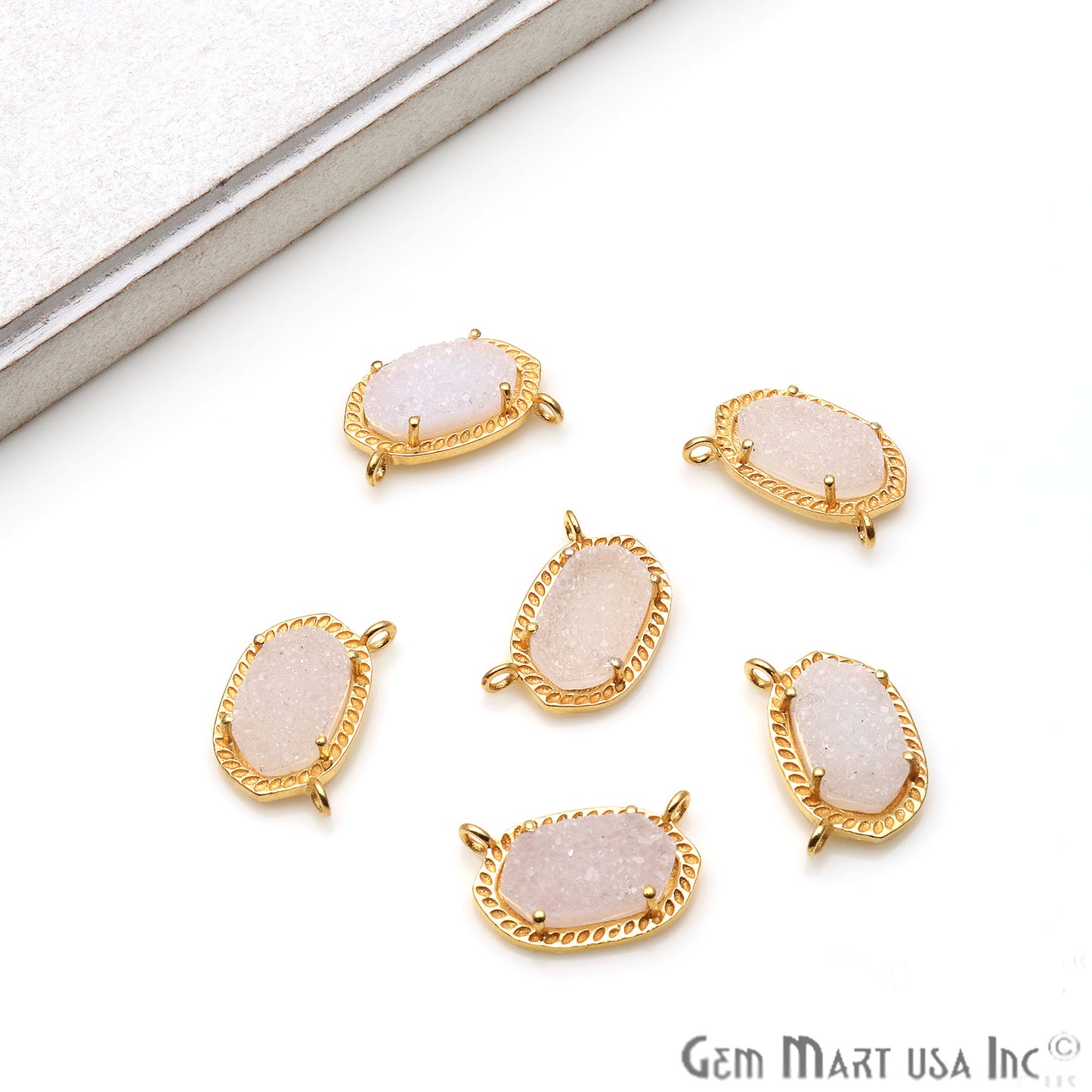 Druzy Hexagon 22x14mm Gold Plated Cat Bail Pendant Connector (Pick Color) - GemMartUSA