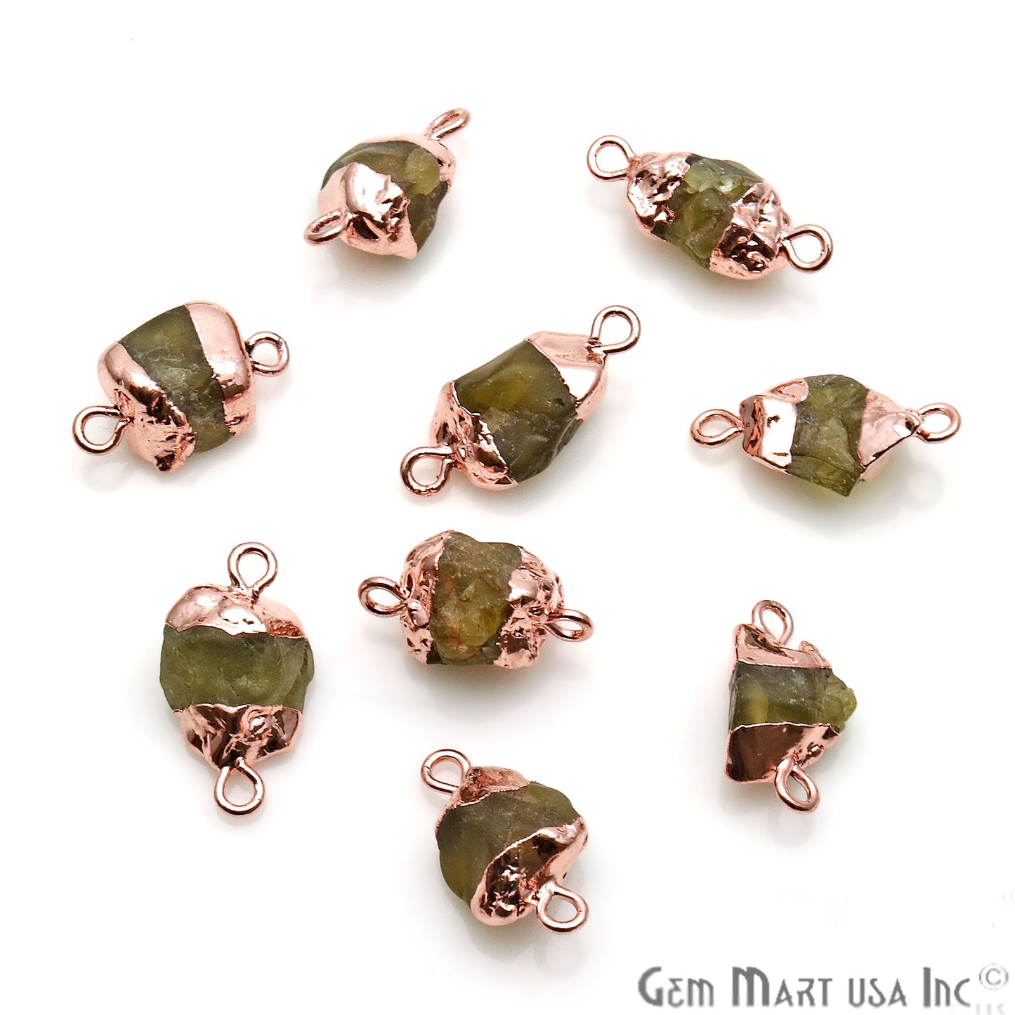 Rough Peridot Organic 18x10mm Rose Gold Electroplated Pendant Connector - GemMartUSA