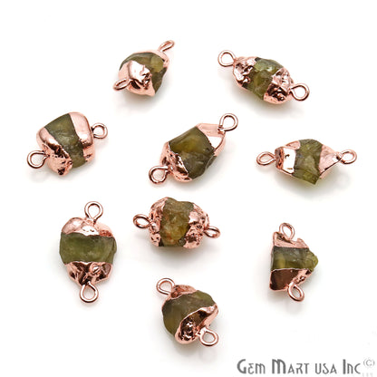 Rough Peridot Organic 18x10mm Rose Gold Electroplated Pendant Connector - GemMartUSA