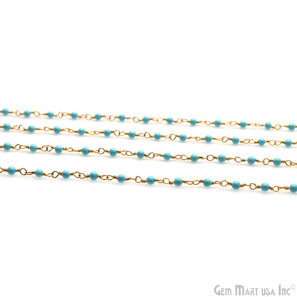 Turquoise Cabochon 2mm Gold Plated Beaded Wire Wrapped Rosary Chain