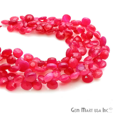Hot Pink Chalcedony Heart Shape Gemstone Bead 7-8mm Rondelle Beads - GemMartUSA