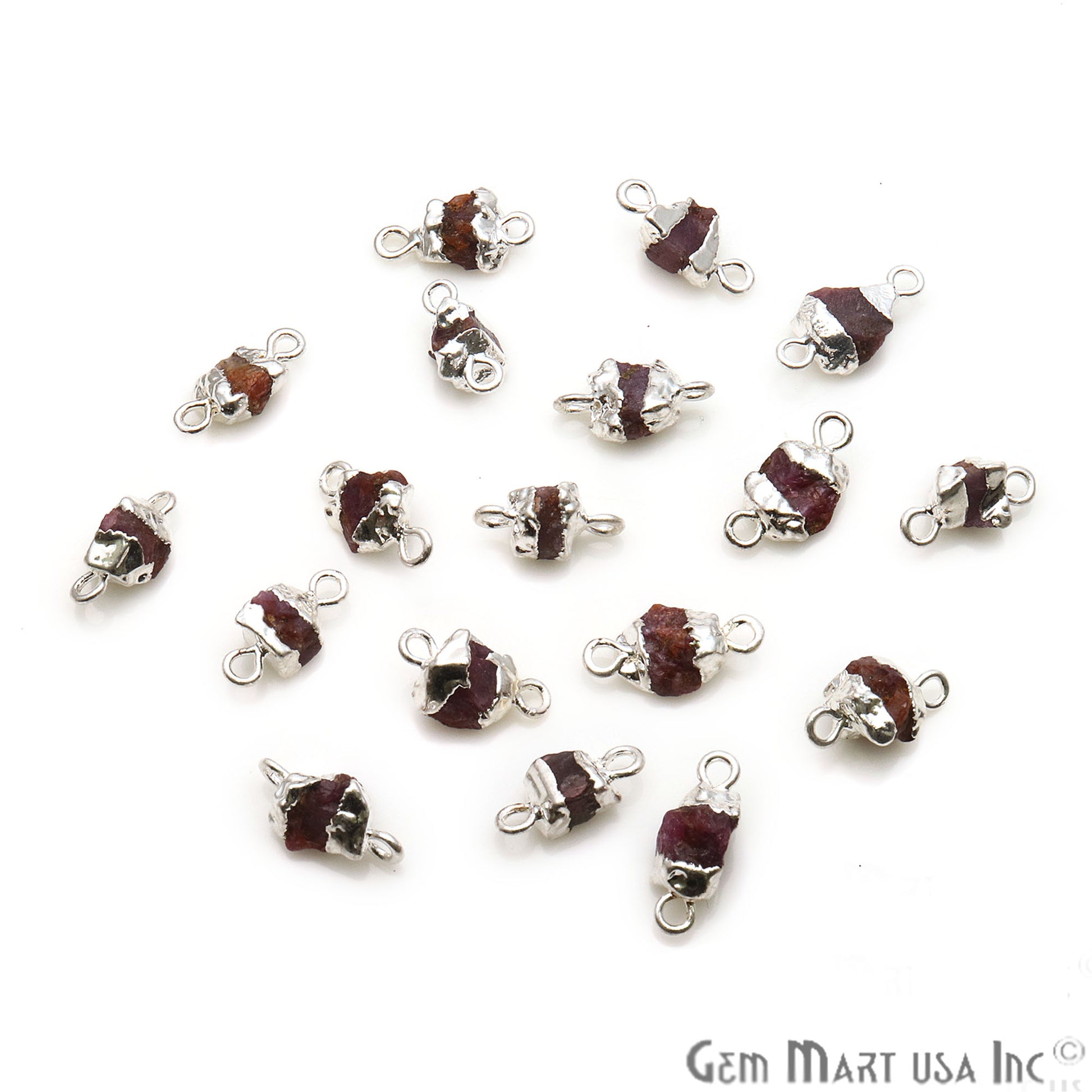 Rough Ruby Gemstone 13x7mm Silver Edged Bracelets Charm Connector - GemMartUSA