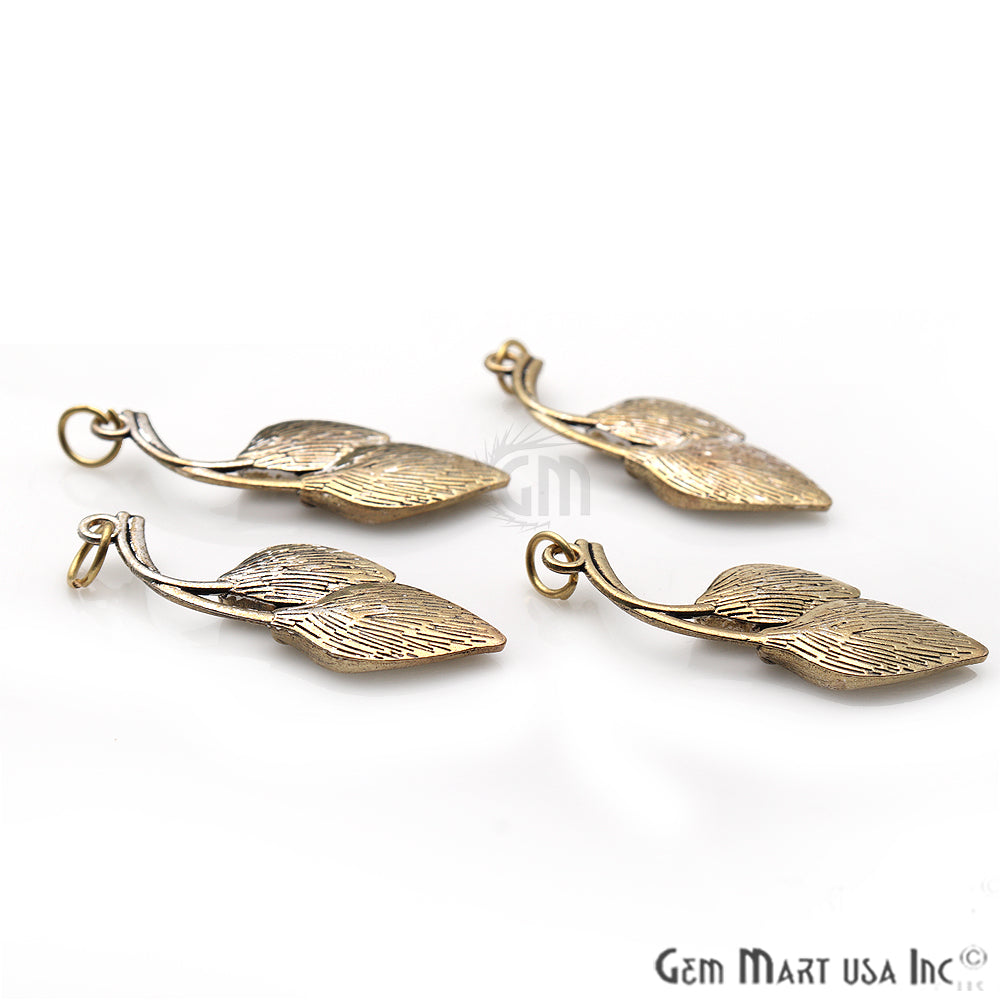 Leaf Shape Antique Plated 37x15mm Charm For Bracelets & Pendants - GemMartUSA