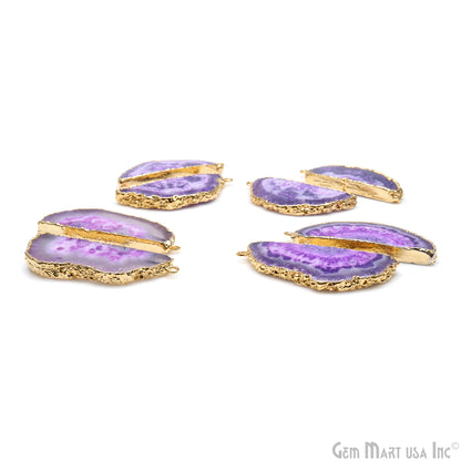 Agate Slice 20x47mm Organic Gold Electroplated Gemstone Earring Connector 1 Pair