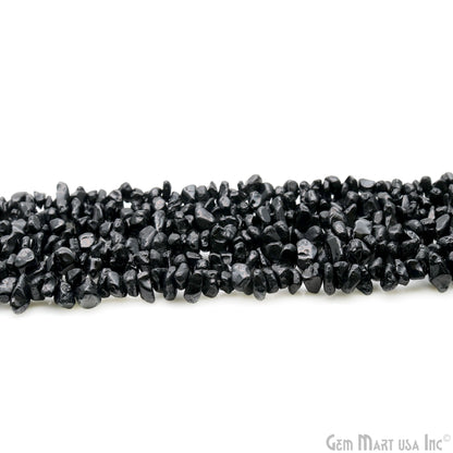 Black Spinel Chip Beads, 34 Inch, Natural Chip Strands, Drilled Strung Nugget Beads, 7-10mm, Polished, GemMartUSA (CHSB-70004)