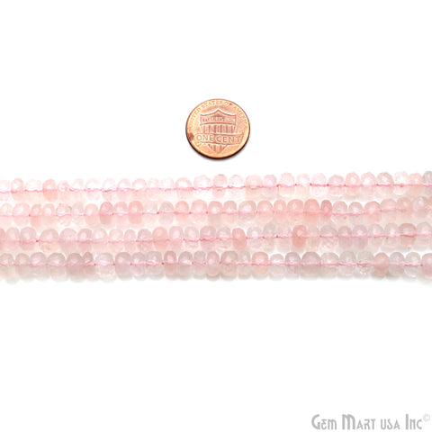 Rose Quartz Rondelle Beads, 13 Inch Gemstone Strands, Drilled Strung Nugget Beads, Faceted Round, 6-7mm