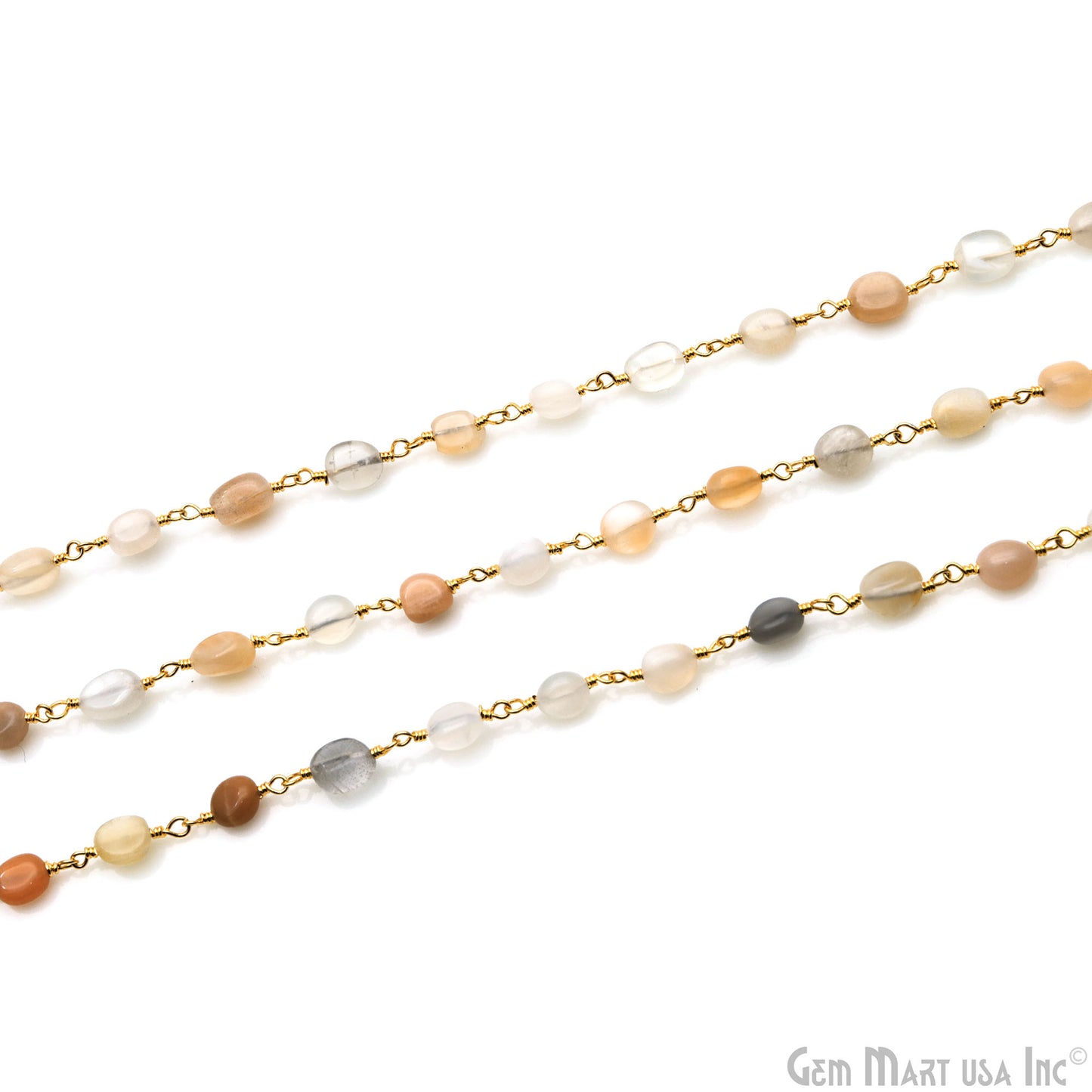 Multi Moonstone 8x5mm Tumble Beads Gold Plated Rosary Chain