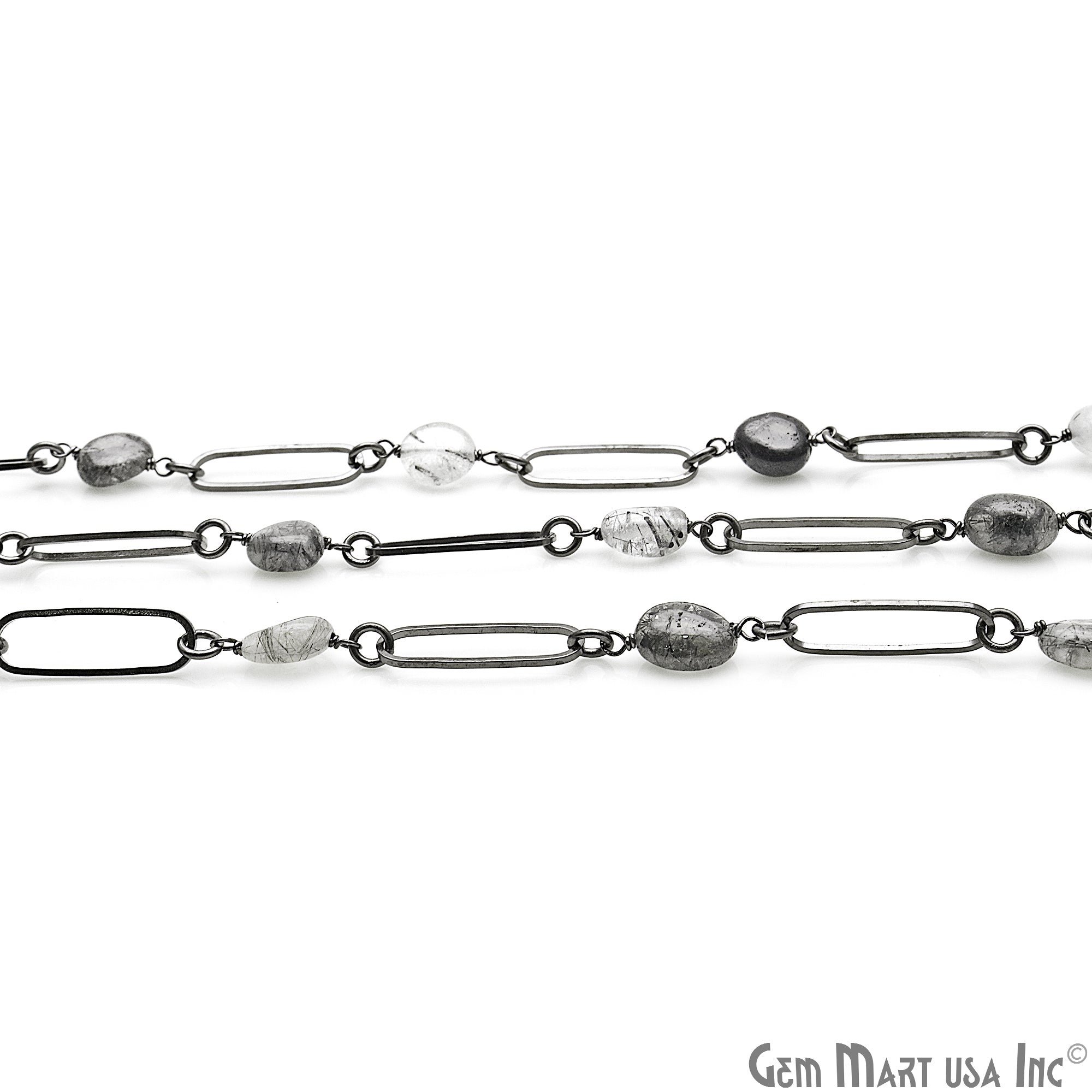 Rutilated With Oxidized RectAngel Finding Rosary Chain - GemMartUSA