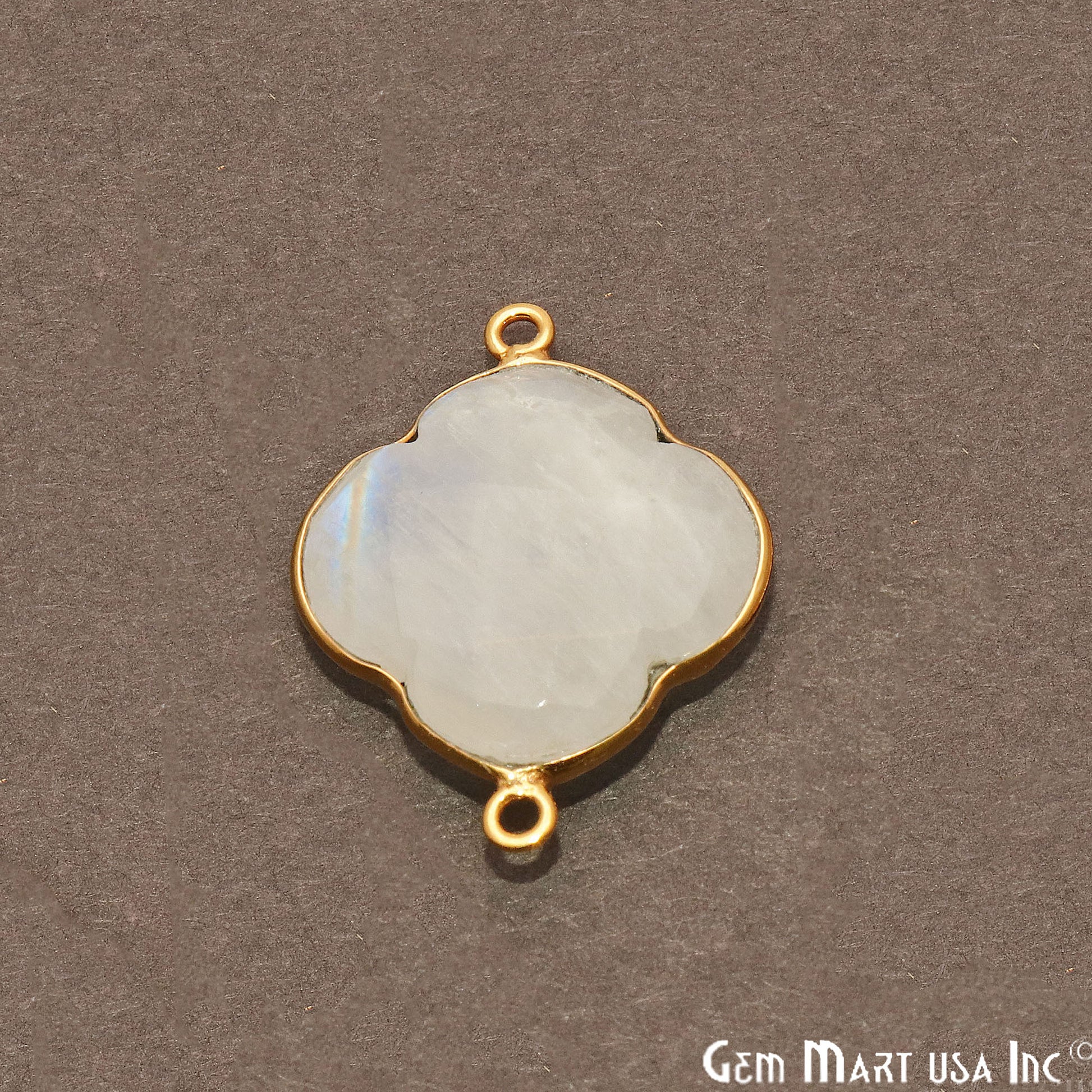 Rainbow Moonstone Clover 27x20mm Gold Plated Bezel Double Bail Gemstone Connector - GemMartUSA