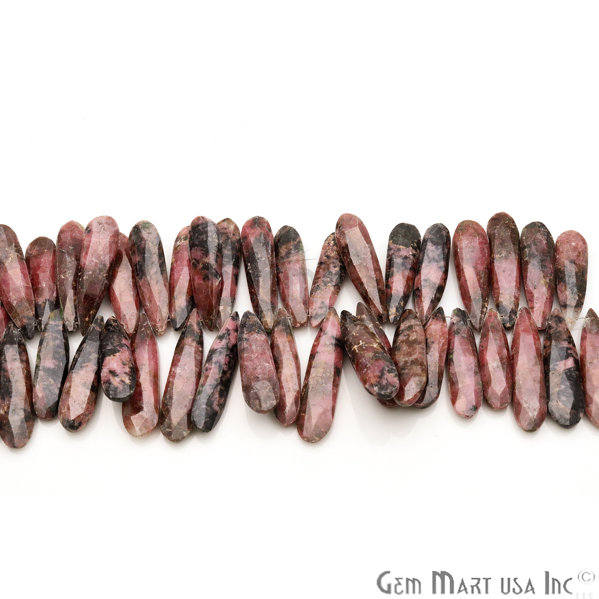 Rhodonite Pears 38x10mm Crafting Beads Gemstone Briolette Strands 8 Inch - GemMartUSA