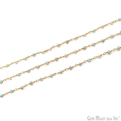 Larimar Faceted Beads 2.5-3mm Gold Plated Wire Wrapped Rosary Chain