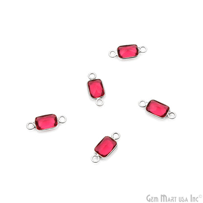 Pink Tourmaline Rectangle 5x7mm Double Bail Silver Bezel Gemstone Connector