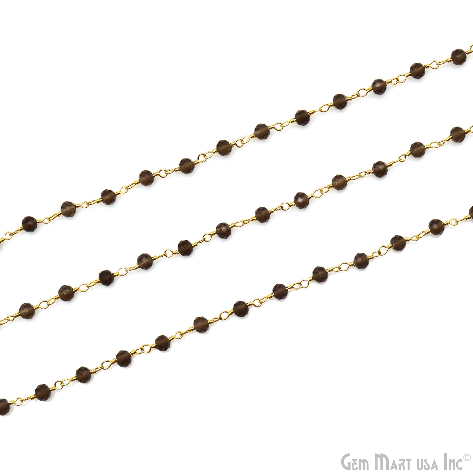 Smokey Topaz Gold Plated Wire Wrapped Beads Rosary Chain (763709095983)