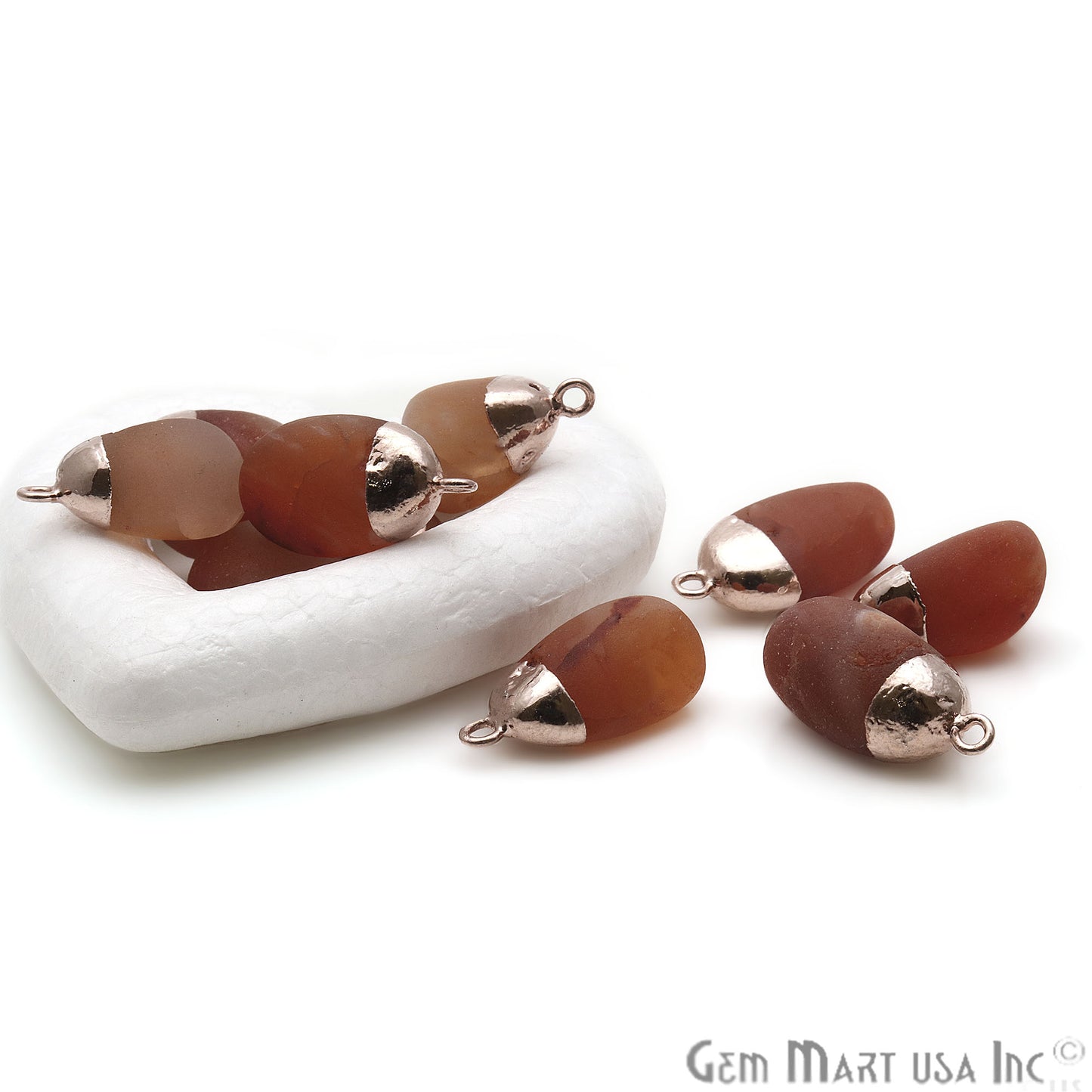 Rough Carnelian Matte Beads Organic 24x16mm Rose Gold Electroplated Pendant Connector - GemMartUSA