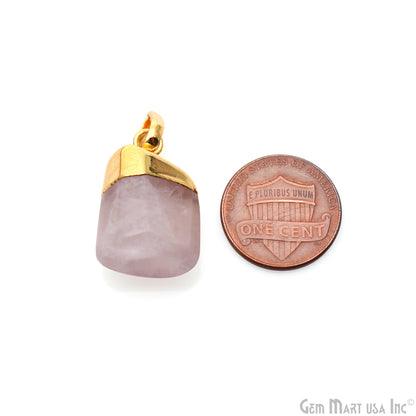 Rose Quartz Tumble 22x17mm Free Form Shape Gold Plated Pendant