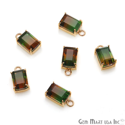 Green & Red 6x8mm Rectangle Gold Plated Prong Setting Gemstone Connector - GemMartUSA