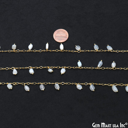 White Chalcedony Tumble Beads 8x5mm Gold Plated Cluster Dangle Chain