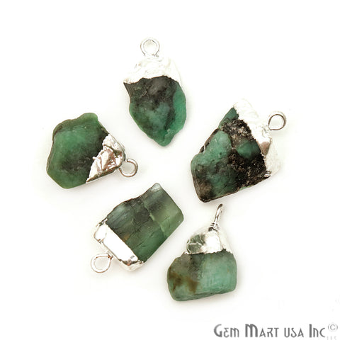 Rough Emerald Gemstone 16x11mm Silver Edged Bracelets Connectors - GemMartUSA