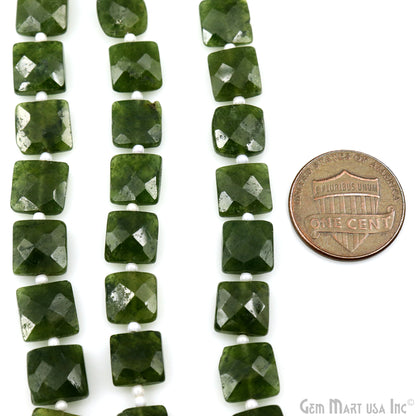 Green Apatite Square Beads, 7.5 Inch Gemstone Strands, Drilled Strung Briolette Beads, Square Shape, 9mm