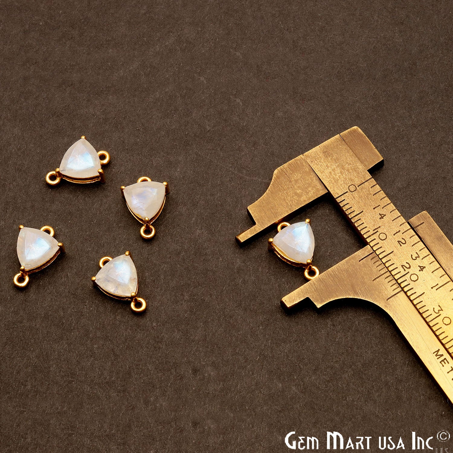 Rainbow Moonstone Prong Setting Gold Plated Flashy Gemstone Connector - GemMartUSA