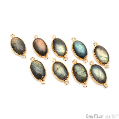 Flashy Labradorite 27x13mm Cabochon Oval Double Bail Gold Electroplated Gemstone Connector