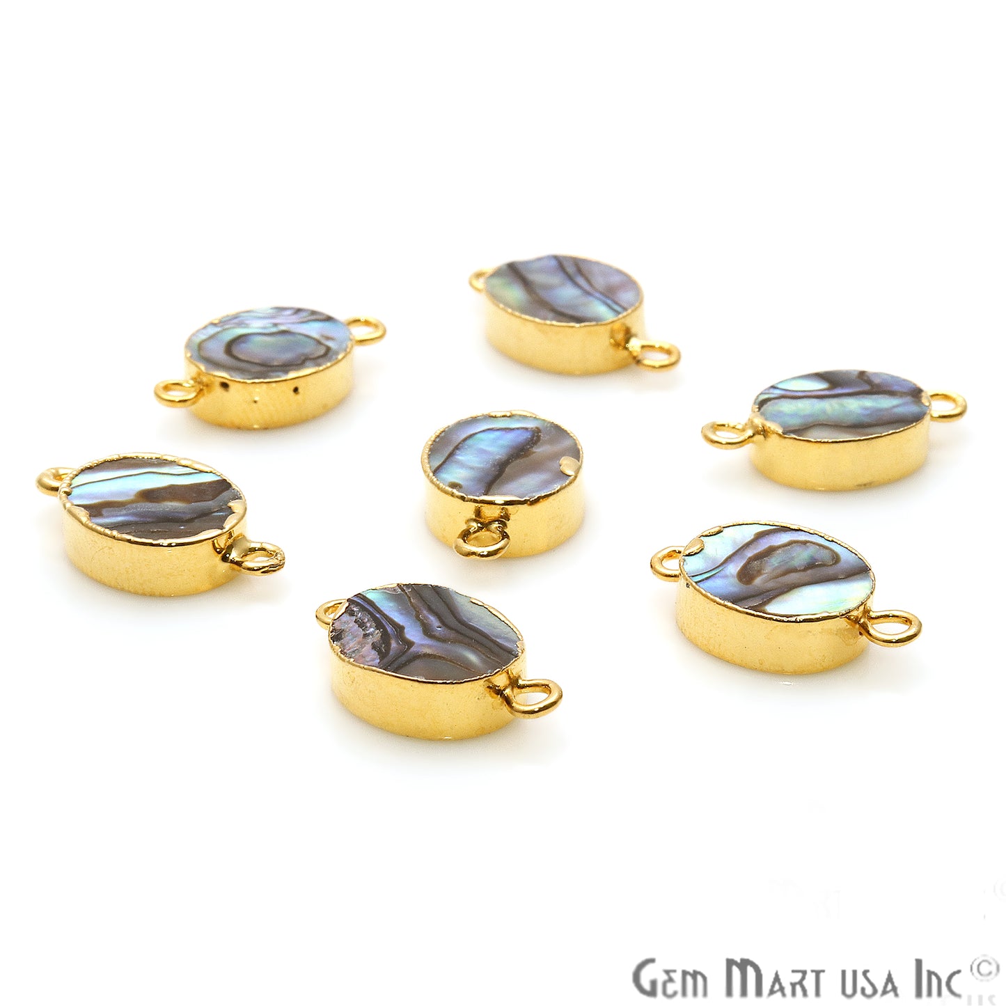 Abalone Shell 10x12mm Oval Double Bail Gold Electroplated Connector - GemMartUSA