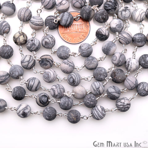 Densorite Opal Frosted Silver Plated Wire Wrap Round Bead Jewelry Making Rosary Chain