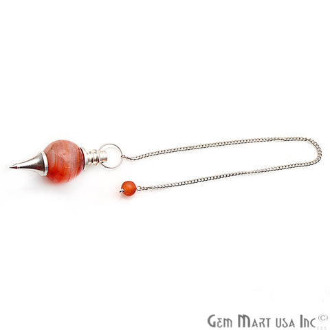 Healing Carnelian Sphere Radiesthesia Pendulam & Silver Plated Chain Carnelian Ball - GemMartUSA