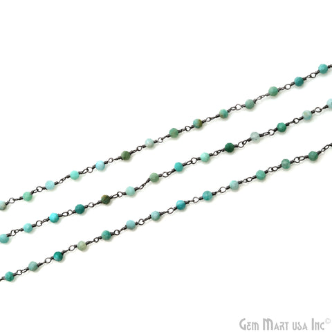 Amazonite 3-3.5mm Oxidized Beaded Wire Wrapped Rosary Chain
