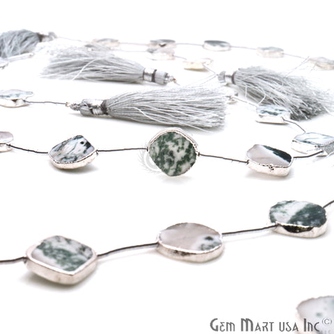 Tree Agate Free Form 18x15mm Silver Edged Crafting Beads Gemstone Strands 9INCH - GemMartUSA