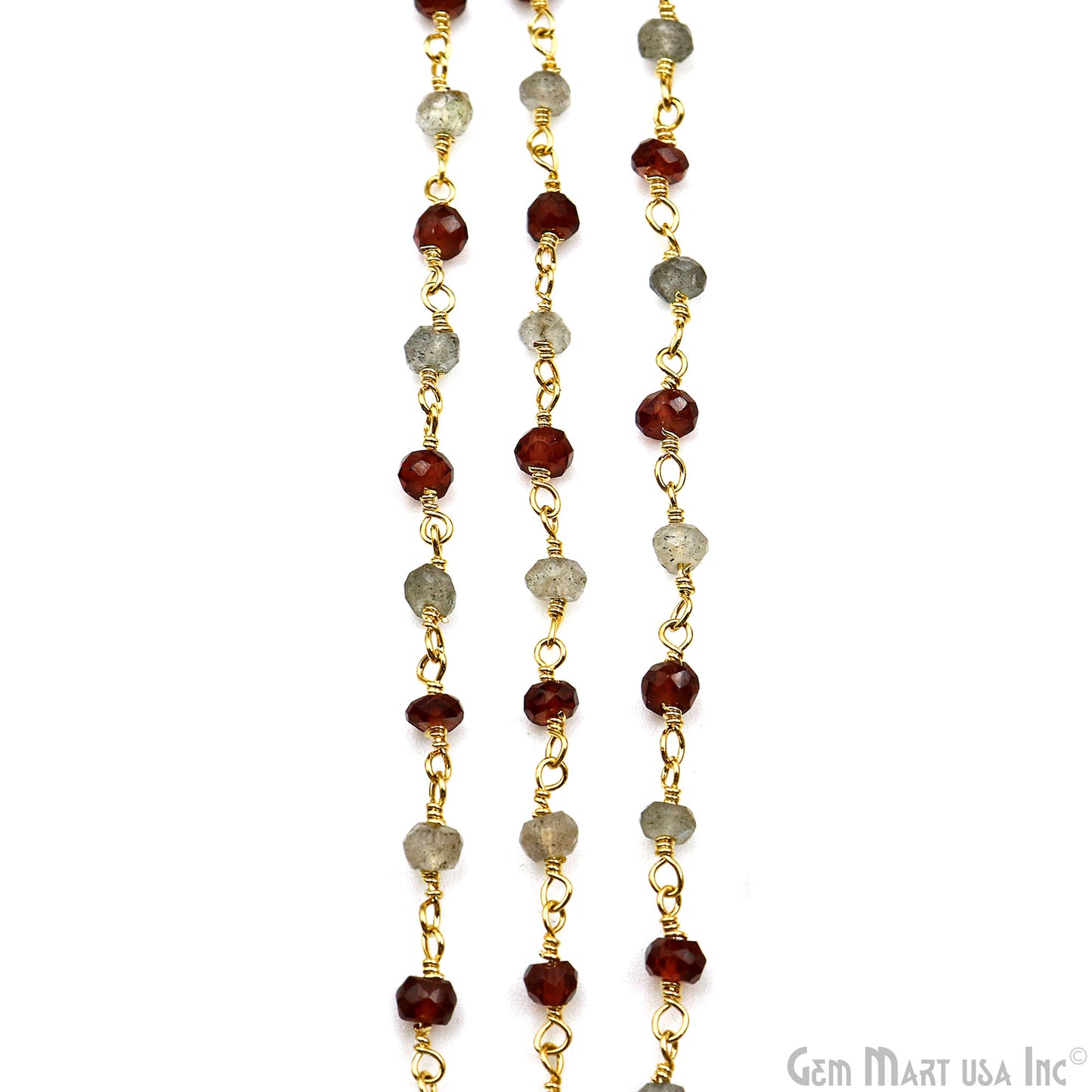 Garnet & Labradorite Faceted Beads 3-3.5mm Gold Plated Gemstone Rosary Chain