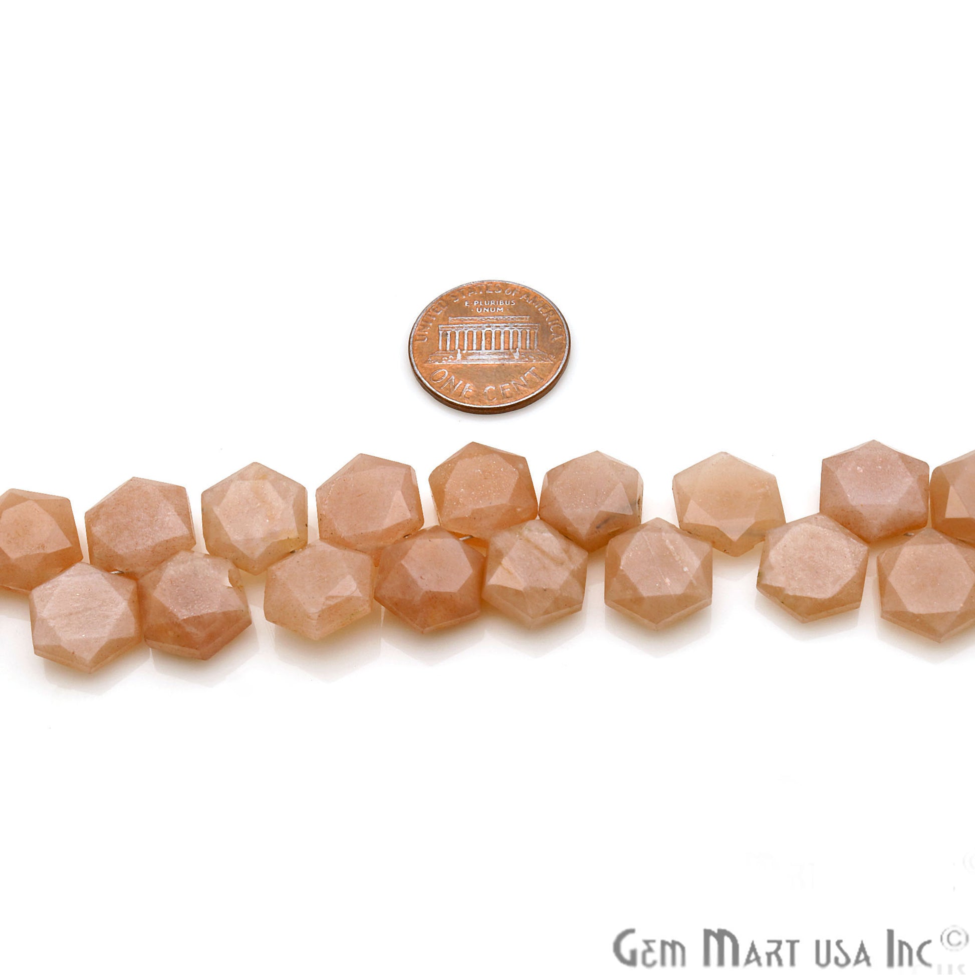 Peach Moonstone Hexagon 13x11mm Crafting Beads Gemstone Briolette Strands 8 Inch - GemMartUSA