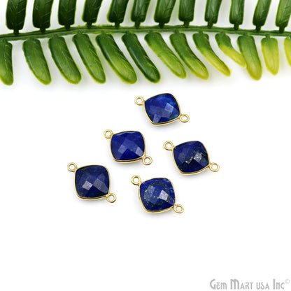 Lapis Cushion 10mm Double Bail Gold Bezel Gemstone Connector