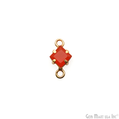 Carnelian Faceted Square 6mm Prong Gold Plated Double Side Bail Connector