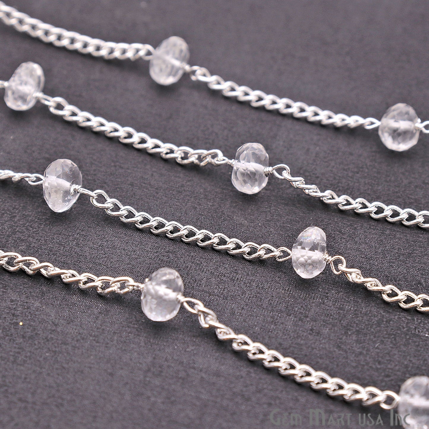 Crystal 6-7mm Silver Plated Rondelle Beads Chain