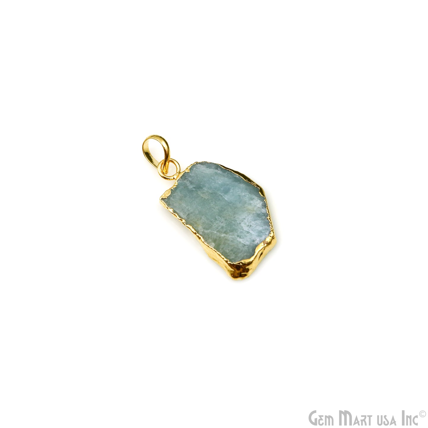 Aquamarine Free Form shape 30x18mm Gold Electroplated Gemstone Single Bail Pendant