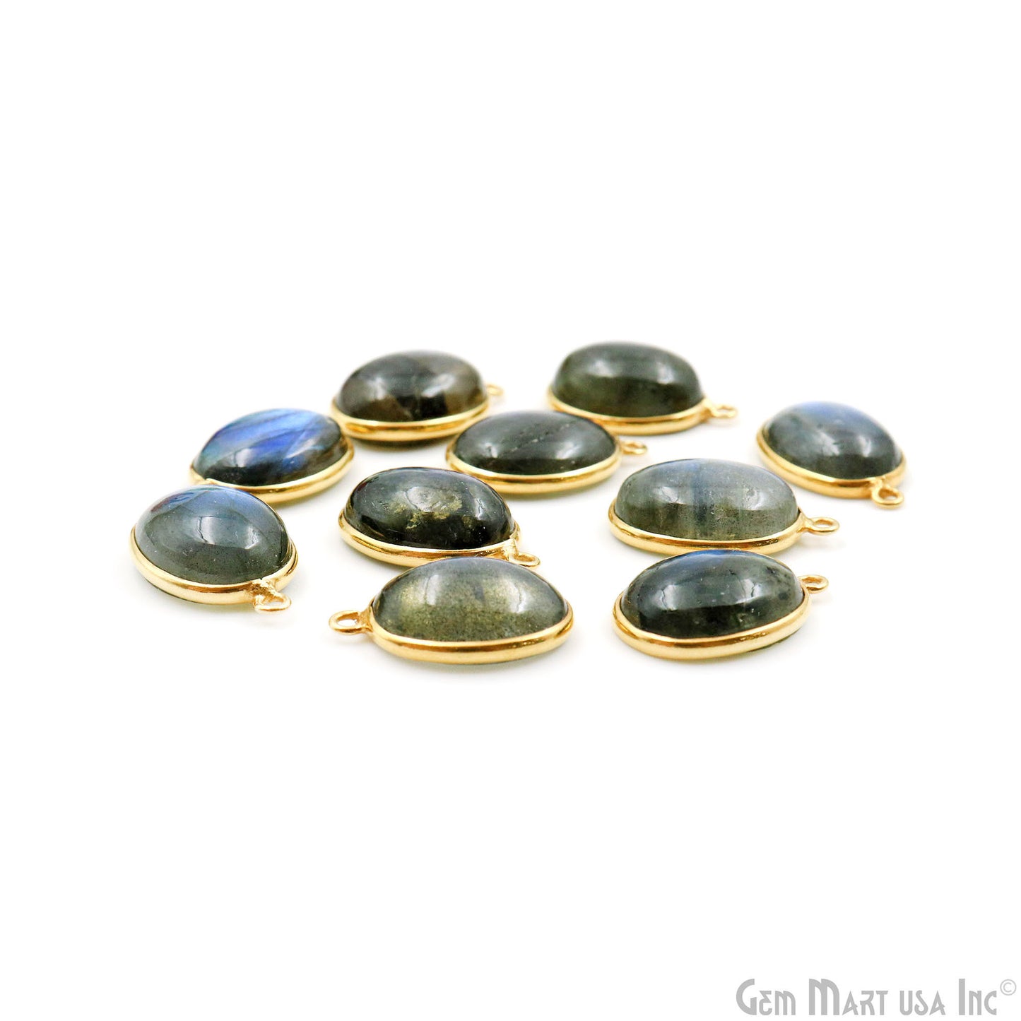 Flashy Labradorite Cabochon 12x16mm Oval Single Bail Gold Plated Gemstone Connector