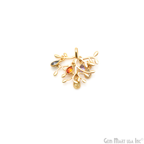 DIY Leaf Drop Multi Gemstone 29x25mm Gold Plated Chandelier Necklace Pendant