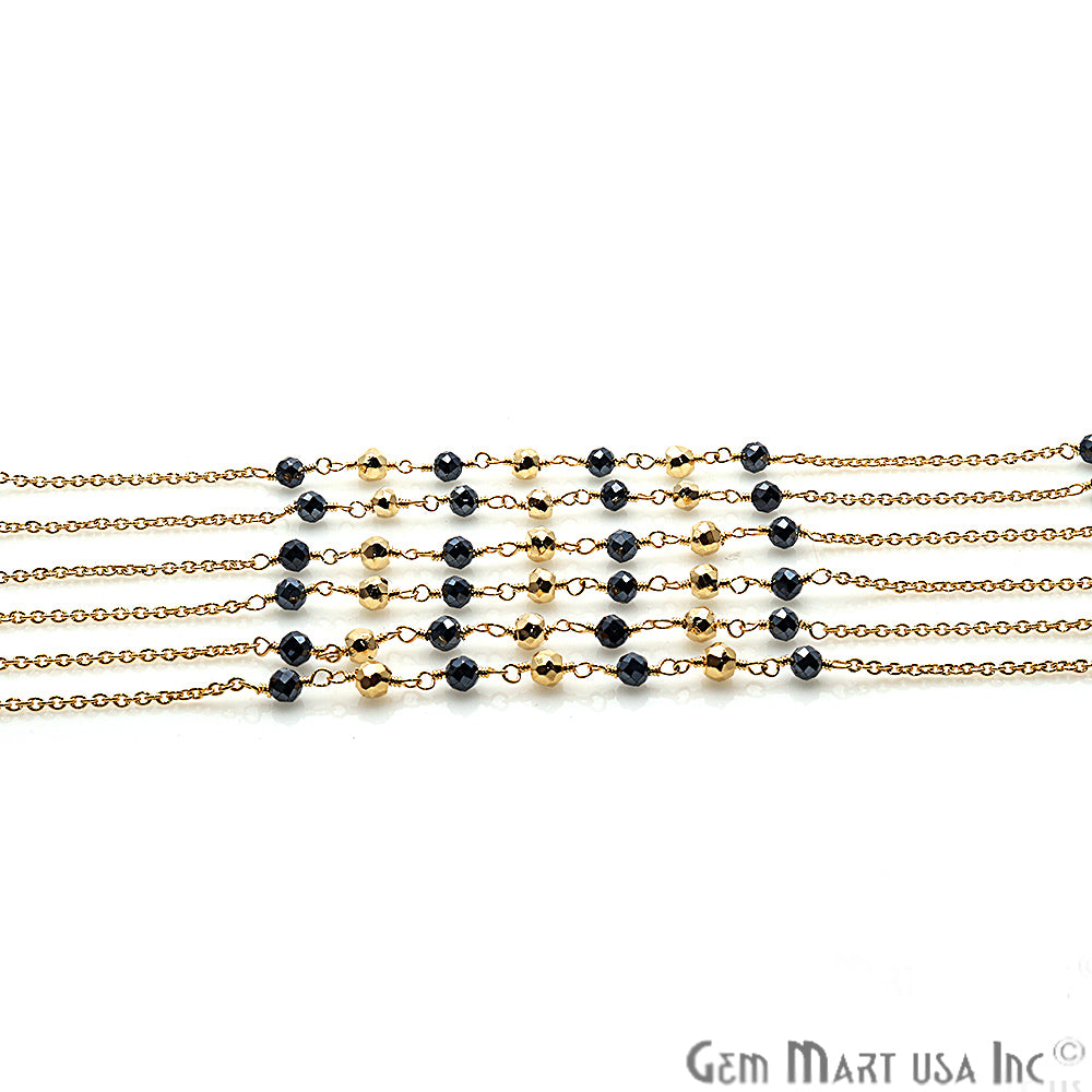 Pyrite & Golden Pyrite Gold Plated Wire Wrapped Beaded Rosary Chain - GemMartUSA