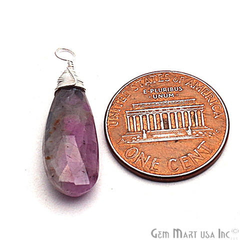 Pink Ruby Zoisite Silver Wire Wrapped 32x8mm Jewelry Making Pears Shape Connector - GemMartUSA